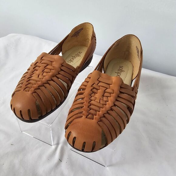Softspots Shoes - Softspots Sandals Trinidad Natural Brown Leather Weave Slip On Size 9 Wide NIB